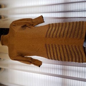 Gold quarter sleeve turtle neck sweater dress